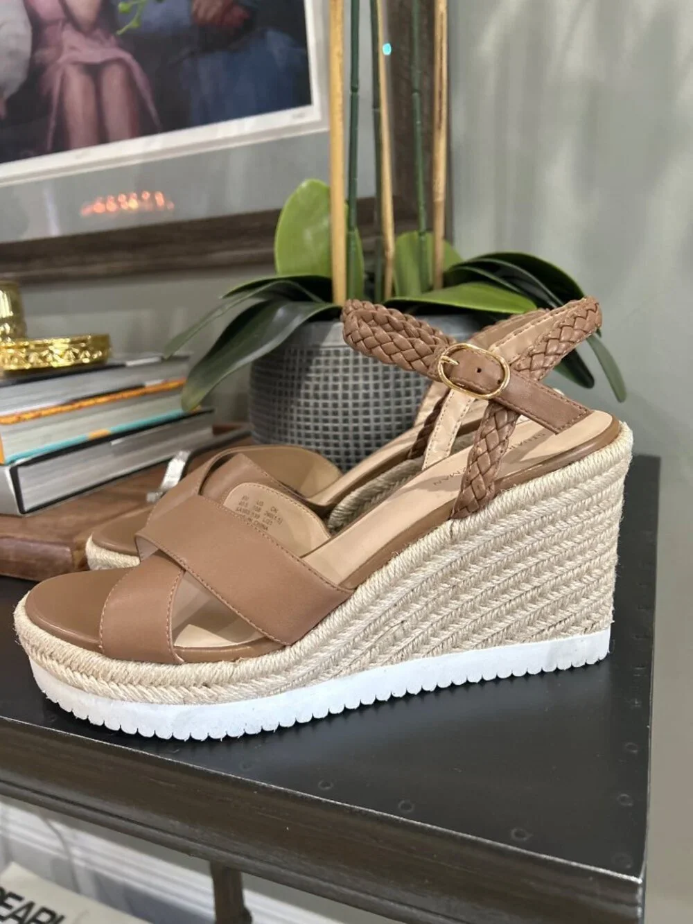 Stuart Weitzman Mykonos Espadrille Braided Leather Wedge Brown Womens Size 10